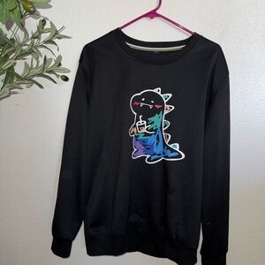 Black Dinosaur Graphic Crewneck Sweater